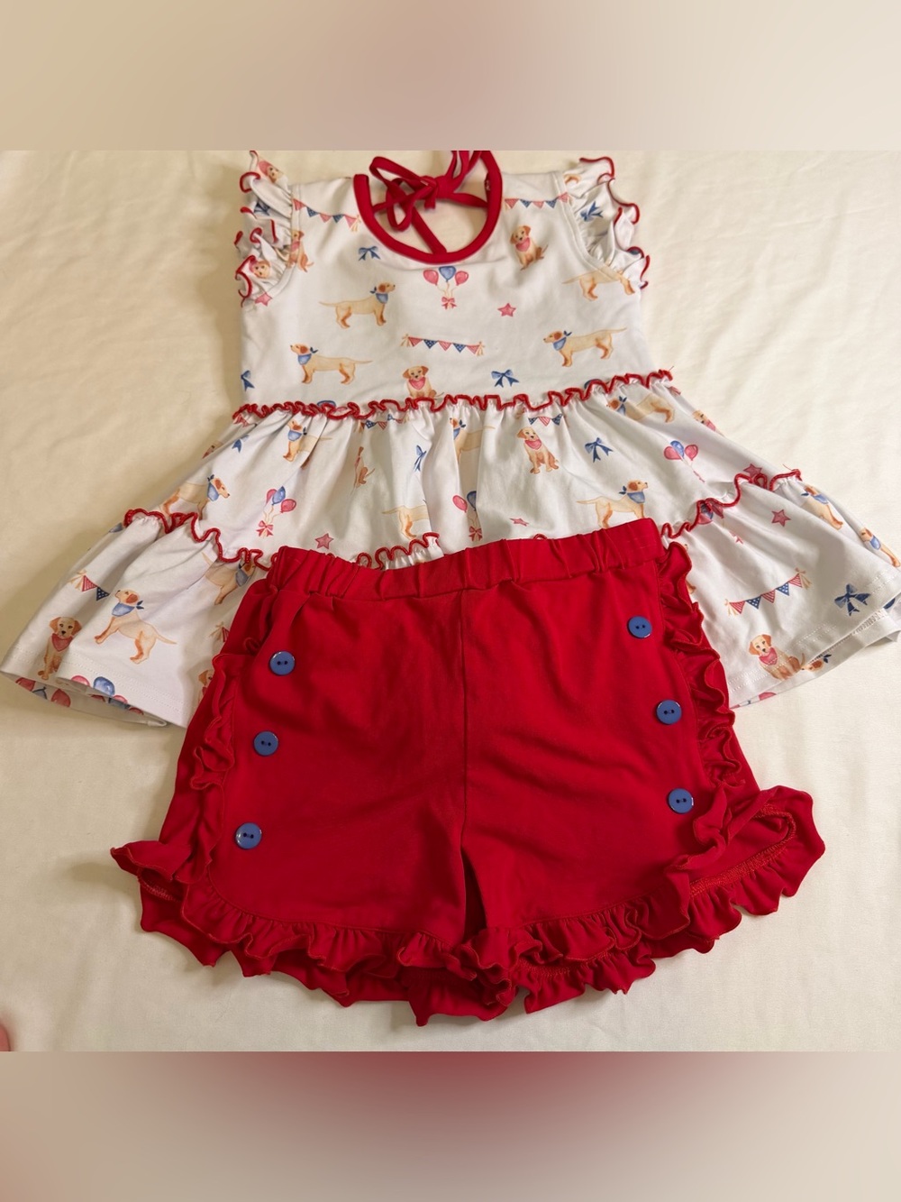 Serendipity by Shrimp & Grits Kids Patriotic Puppy‎ Ruffle Short Set Medium